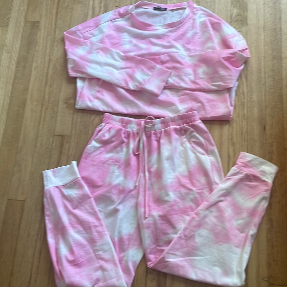 SHEIN pink tie dye track suit